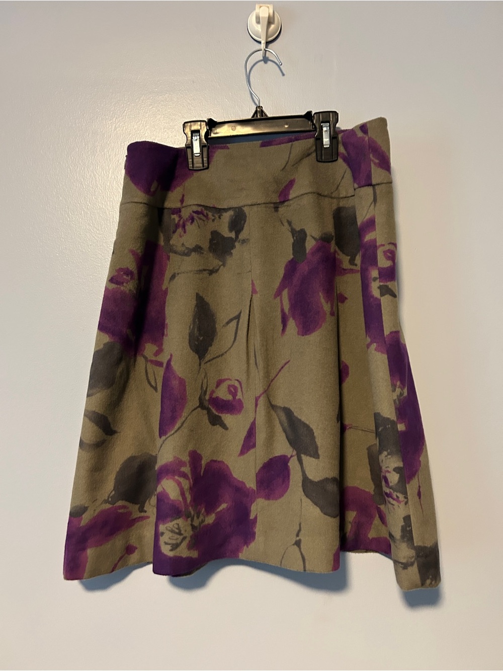 Talbots Olive A-Line Skirt with Purple Floral Print